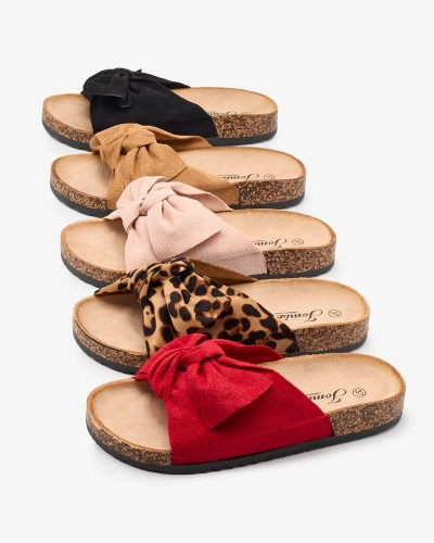 Женские шлепанцы с бантом верблюжьего цвета Orofdo- Footwear