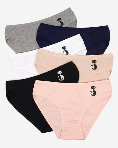 Medvilninių moteriškų kelnaičių komplektas su išsiuvinėtu katinu - Apatiniai