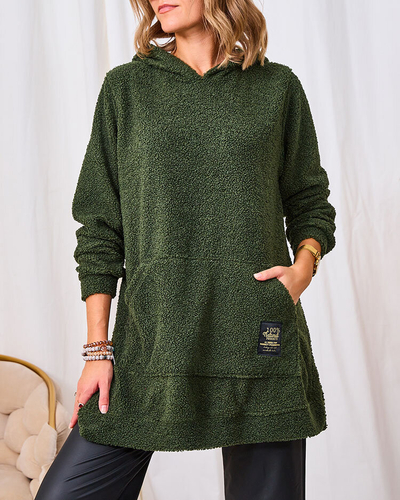 Royalfashion Темно-зеленый женский длинный свитер с капюшоном