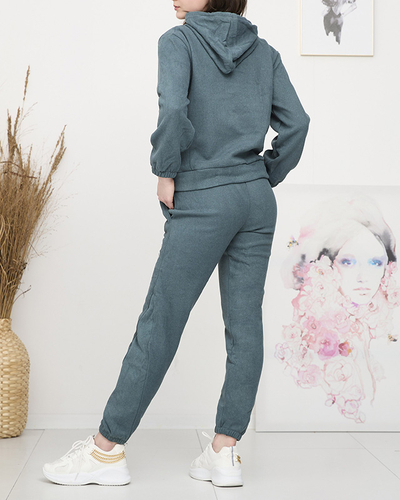 Jūrinės spalvos apšiltintas moteriškas sportinis kostiumas su užrašais - Apranga