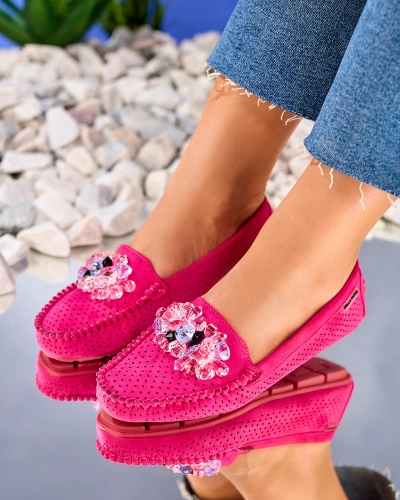 Royalfashion Фуксия Ажурные женские мокасины с декоративными кристаллами Cizzas