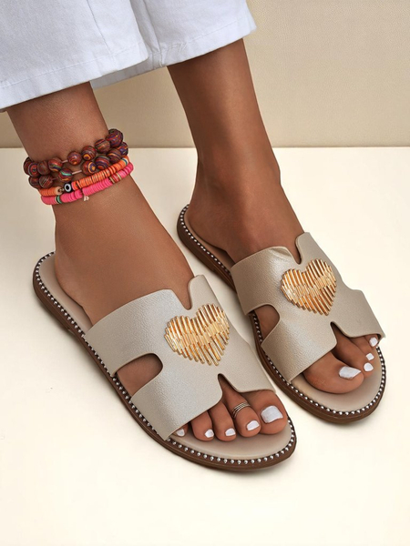 Royalfashion Women's Flat Sole Heart Chic Slides