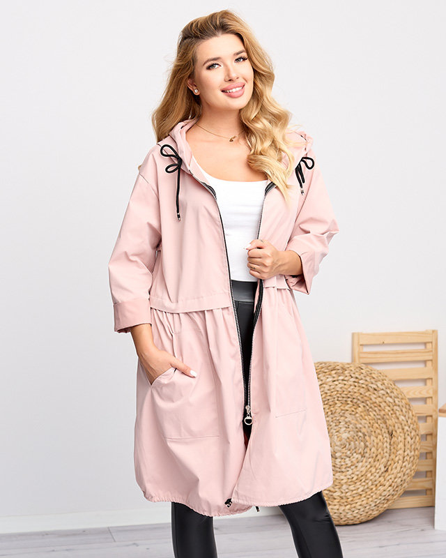 Женская длинная ветровка светло-розового цвета - Одежда
