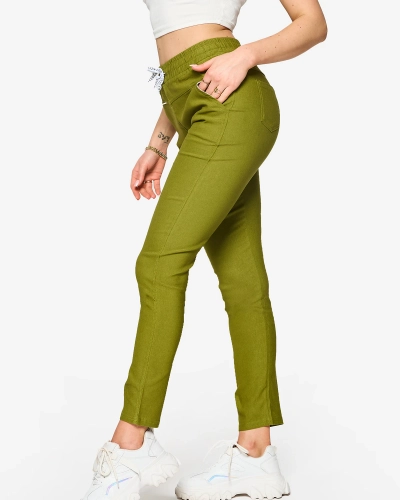 Женские прямые брюки из ткани зеленого цвета PLUS SIZE- Одежда