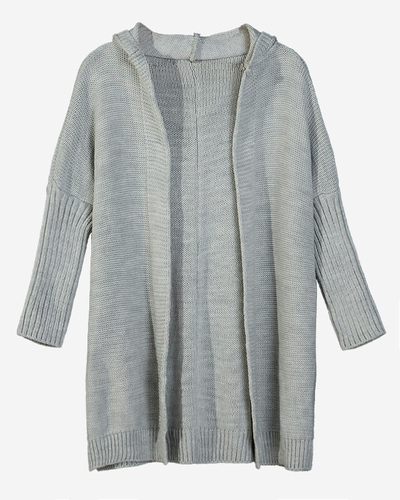 Šviesiai pilkas moteriškas ilgas kardiganas su gobtuvu - Drabužiai