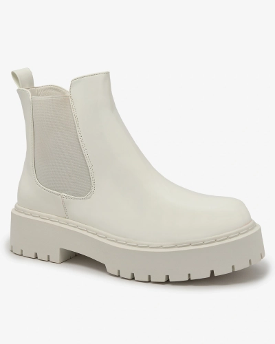 Royalfashion Белые лакированные женские сапоги без каблука Glossy Chic