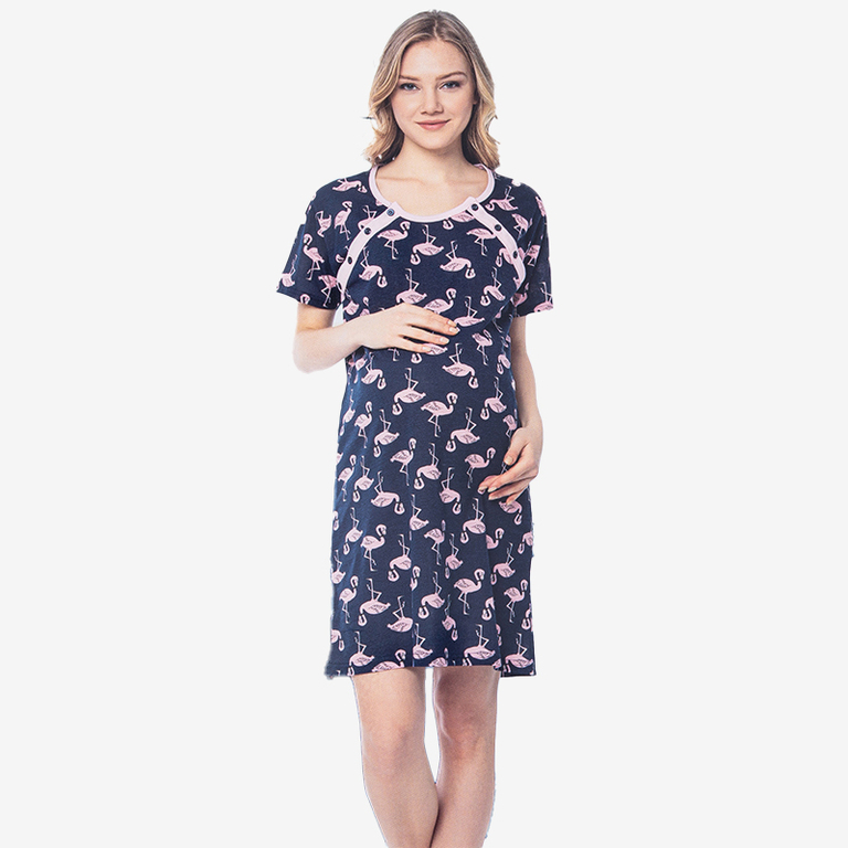 Темно-синяя ночная рубашка для беременных с принтом