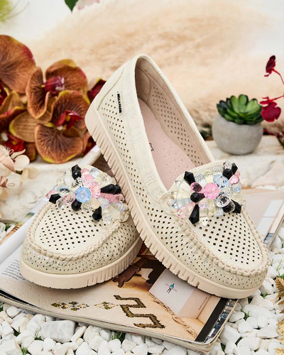 "Royalfashion" Moteriški ažūriniai mokasinai su karoliukais Nasfali