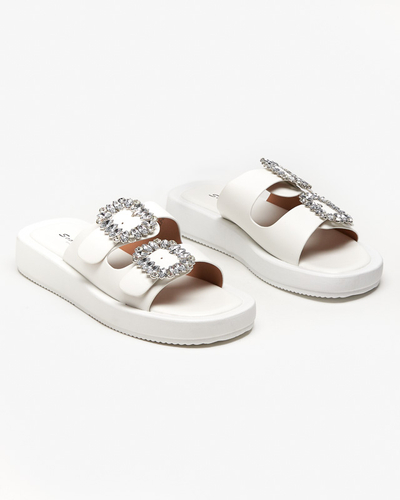 Baltos moteriškos šlepetės su kristalais Azazel - Avalynė