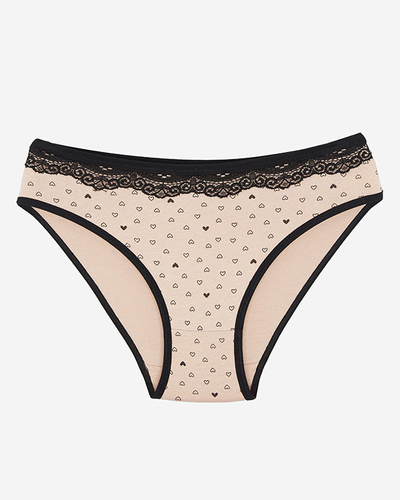 Smėlio spalvos medvilninės moteriškos kelnaitės su širdelėmis - Apatiniai