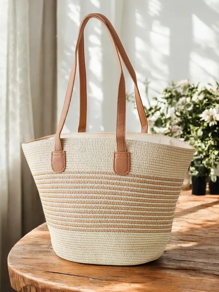 Royalfashion Didelis pintas šiaudinis rankinukas moterims