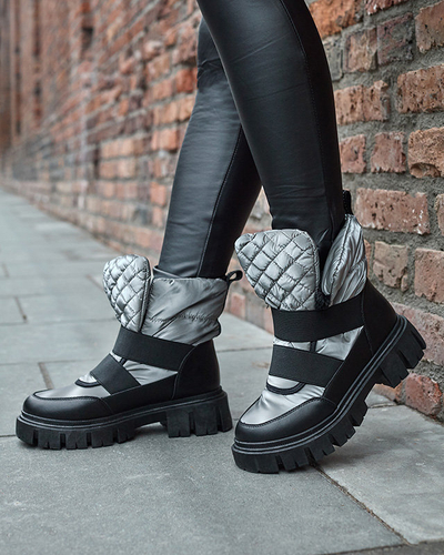 OUTLET Moteriški a'la sniego batai plokščiu padu juodai pilkos spalvos Ferory- Footwear