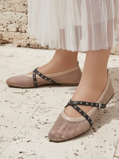 Baleriny Artemisia Marrone – ажурные туфли Royalfashion с ремешками