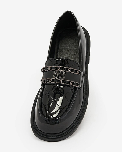 Royalfashion Лакированные черные мокасины со стеганым носом Kusanna