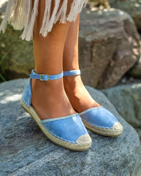 Royalfashion Mėlynos spalvos moteriškos espadrilės su cirkonais Rieta