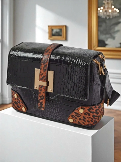 Callista Nero Bag - Faux Croc, Black-Brown