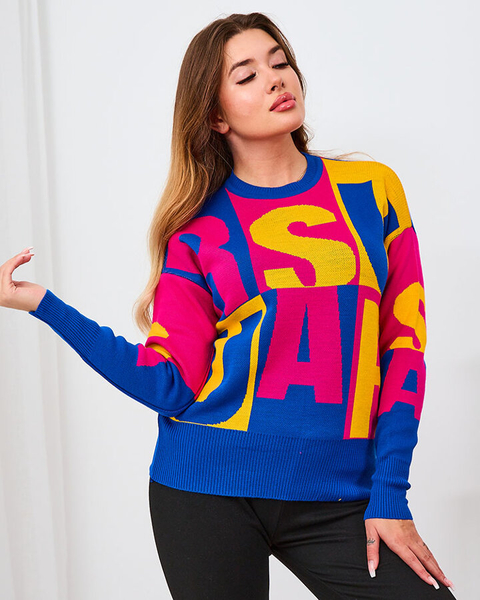 "Royalfashion" Rudos ir mėlynos spalvos moteriškas megztinis su raidėmis