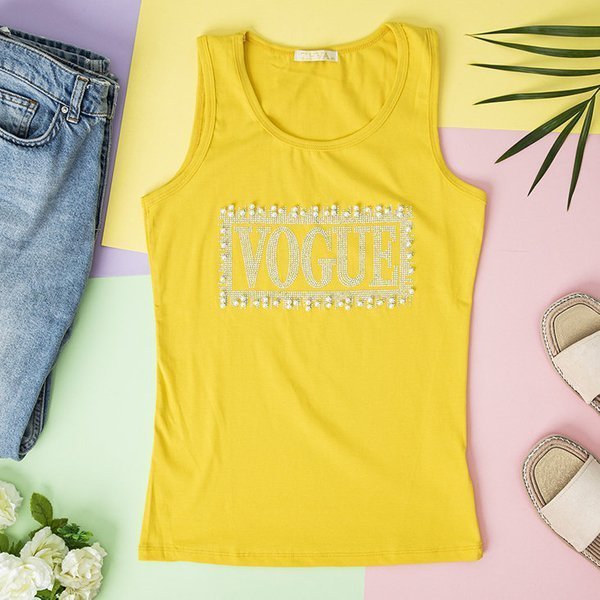 Geltona moteriška viršutinė dalis su kubiniu cirkonio dioksidu - Drabužiai