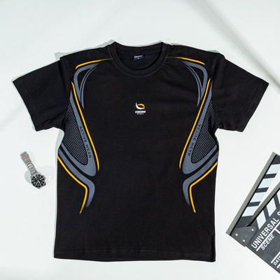 Juodi vyriški spausdinti medvilniniai marškinėliai-drabužiai