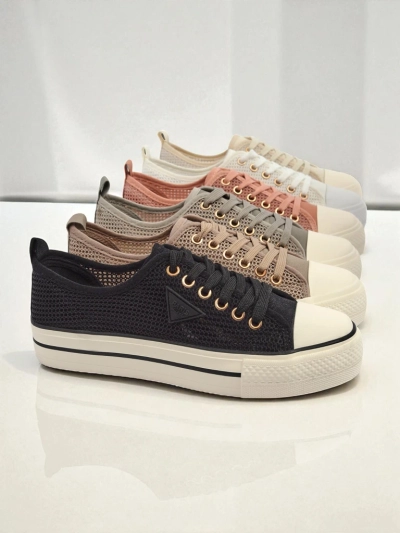 Melania Nero – women's mesh fabric sneakers on a 3cm flat sole