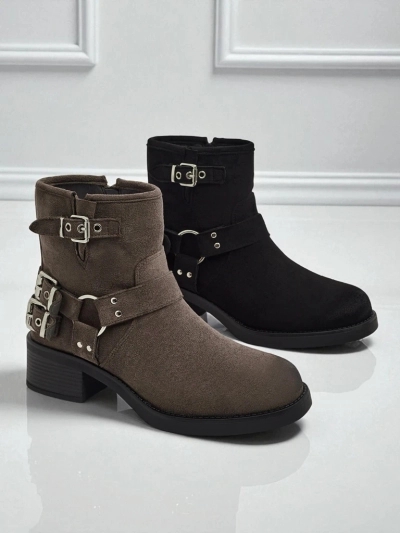Женские ботинки из эко-замши с пряжками Valtos