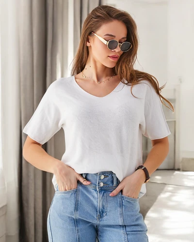 Royalfashion Plonas moteriškas megztinis trumpomis rankovėmis