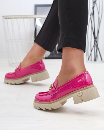Лакированные женские мокасины цвета фуксии с кристаллами Inriw - Обувь