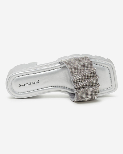 OUTLET Серебряные женские тапочки с фианитами Emkoy - Обувь