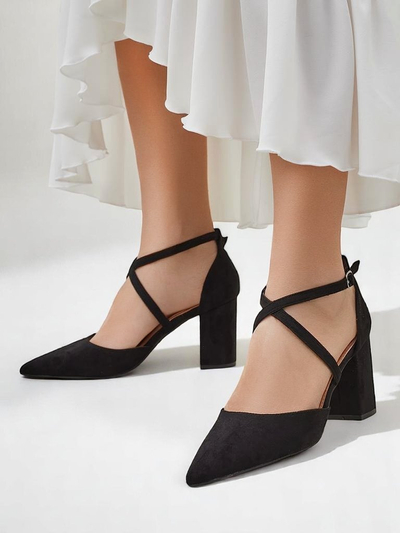 Royalfashion moteriški ekozomšiniai aukštakulniai bateliai su Kanastru dirželiais