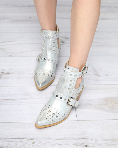 Серебряные ботильоны с форсунками Farrcy - Обувь
