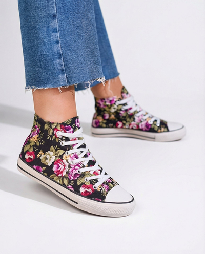 Royalfashion Женские высокие черные кеды с цветочным узором Soxic