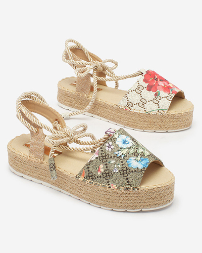Royalfashion Chaki spalvos moteriškos espadrilės su gėlėmis Elizeaf