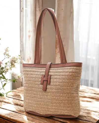 Royalfashion Didelis pintos šiaudinės rankinės moterims