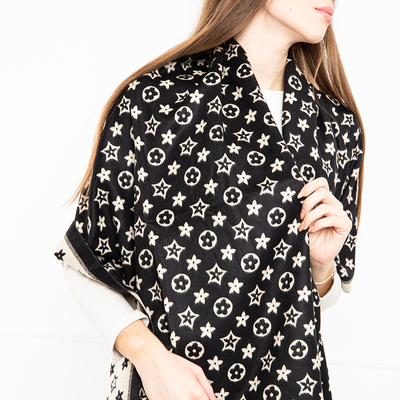 Бежево-черный шарф с принтом