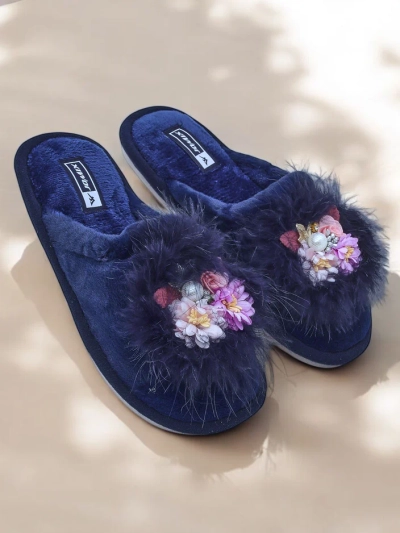 Женские меховые тапочки Royalfashion с цветами Ederra