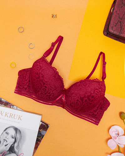 Темно-бордовый кружевной бюстгальтер с чашечками для женщин - Нижнее белье