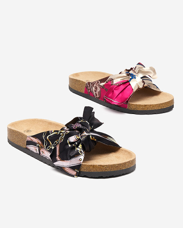 Juodos moteriškos šlepetės su madingu tekstiliniu viršumi Laneso - Avalynė