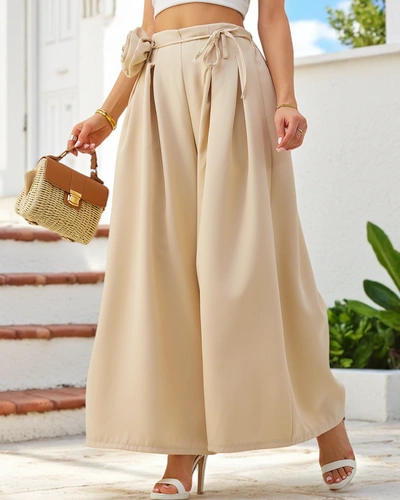 Royalfashion Elegantiškos plačios moteriškos kelnės su dekoratyvine gėle juosmenyje