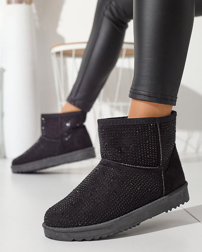 Juodi moteriški sniego batai su kubiniais cirkoniais Rudis - Avalynė