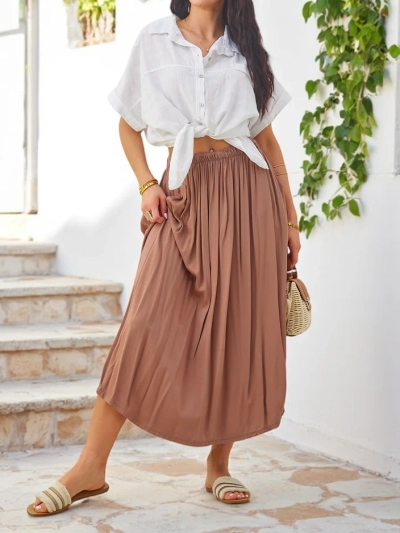 Royalfashion moterų audinė midi vasaros sijonas, lengvas ir plazdinantis su dviem kišenėmis
