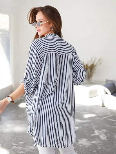 Royalfashion Moteriška ilga dryžuota viskozės marškinė