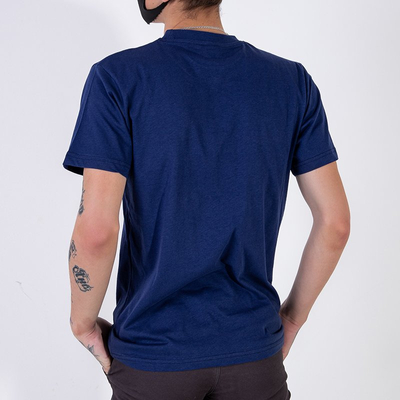 Vyriški tamsiai mėlyni medvilniniai marškinėliai su įspaudu-Drabužiai