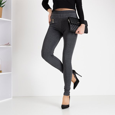 Szare damskie tregginsy z suwakami- Odzież
