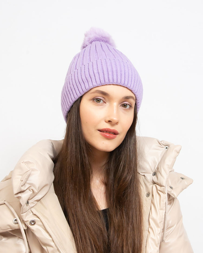 "Royalfashion" Violetinė moteriška apšiltinta kepurė su pomponu