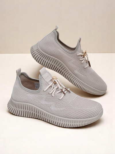 Aurelia Beige Royalfashion – Beige Women's Cloth Lace-Up Sneakers