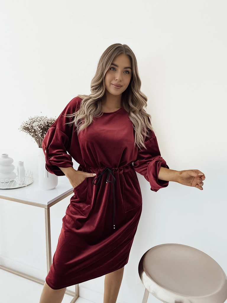 Royalfashion Moteriška bordo spalvos midi suknelė