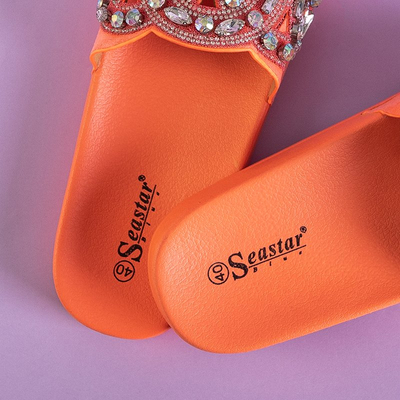 Коралловые резиновые шлепанцы с отделкой Masandra