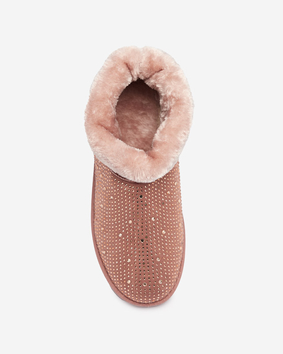 Tamsiai rožiniai moteriški sniego batai su kubiniais cirkoniais Rudis - Avalynė