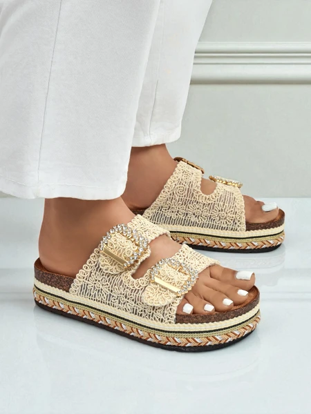 Royalfashion moteriškos mule tipo šlepetės su blizgiomis sagtimis GlamCork