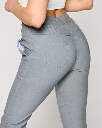 Женские прямые брюки из ткани серого цвета PLUS SIZE- Одежда